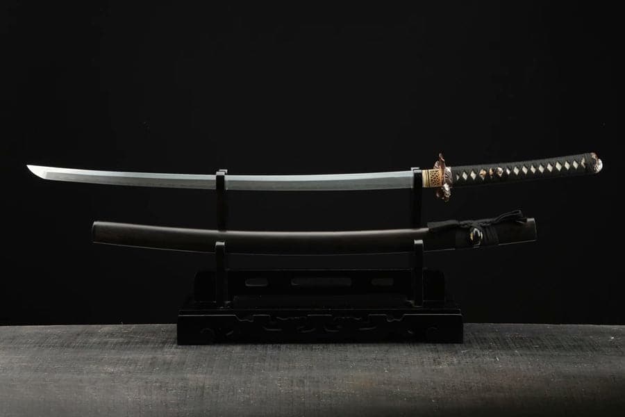 Hand Forged Japanese Samurai Katana Frog Prince Pattern Steel Gilt Silver Guard