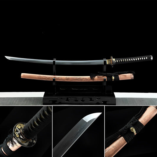 Hand Forged Japanese Samurai Katana Green Dragon Pattern Steel Tricolor Copper